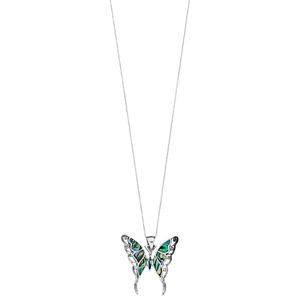 Sterling Silver Abalone Butterfly Pendant Necklace