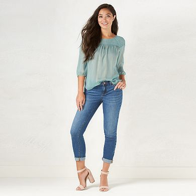 Women's LC Lauren Conrad Metallic Pintucked Peasant Top