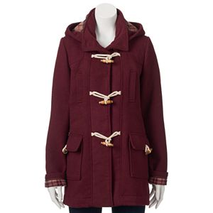 Juniors' Coffee Shop Plaid-Lined Toggle Wool Jacket
