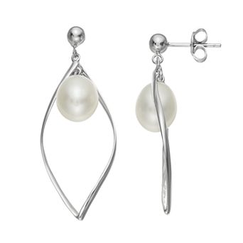 Sterling Silver Freshwater Cultured Pearl Marquise Drop Earrings