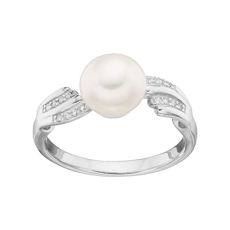 Sterling Silver Freshwater Cultured Pearl & Cubic Zirconia Ring, Womens, S