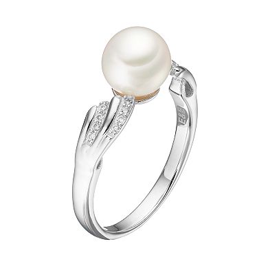 Sterling Silver Freshwater Cultured Pearl & Cubic Zirconia Ring