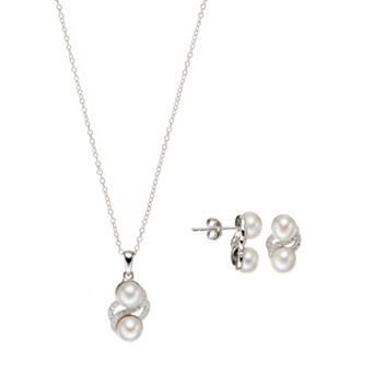 Sterling Silver Freshwater Cultured Pearl & Cubic Zirconia Jewelry Set