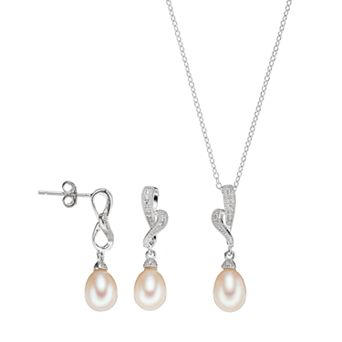 Sterling Silver Freshwater Cultured Pearl & Cubic Zirconia Jewelry Set