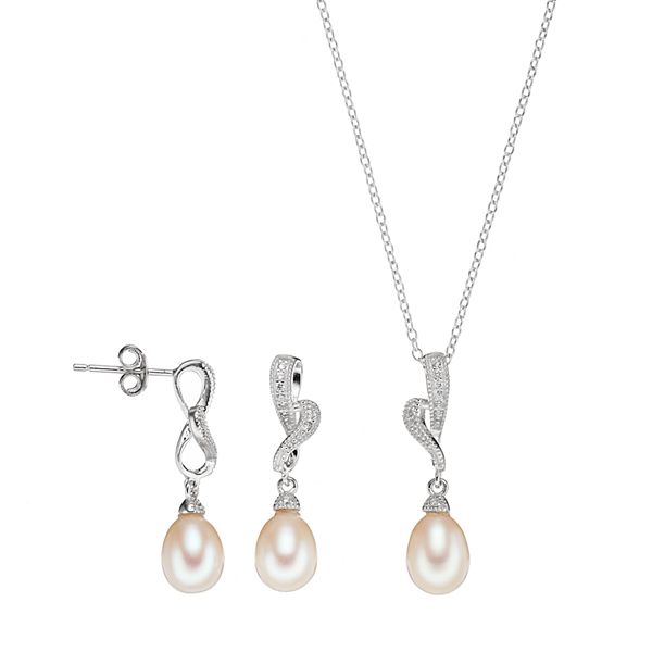 Sterling Silver Freshwater Cultured Pearl & Cubic Zirconia Jewelry Set