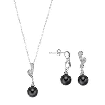 Sterling Silver Onyx & Cubic Zirconia Jewelry Set