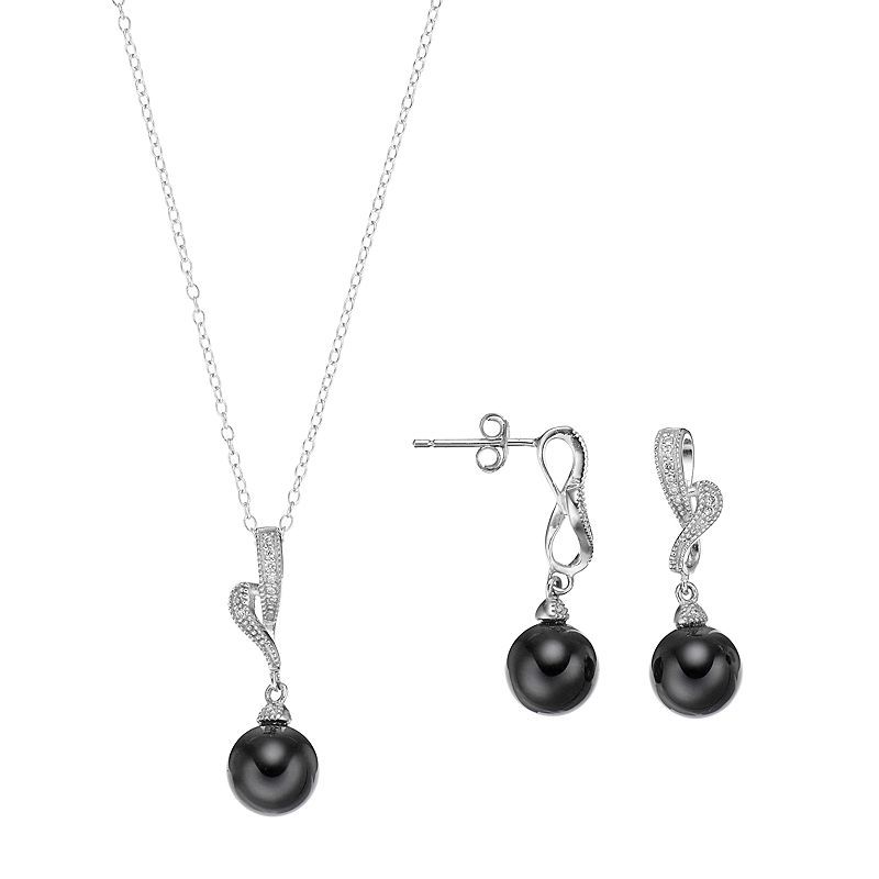 Sterling Silver Onyx & Cubic Zirconia Jewelry Set, Women's, Size: 18", Black