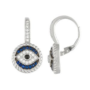 Sterling Silver Lab-Created Blue & Black Spinel & Cubic Zirconia Evil Eye Drop Earrings