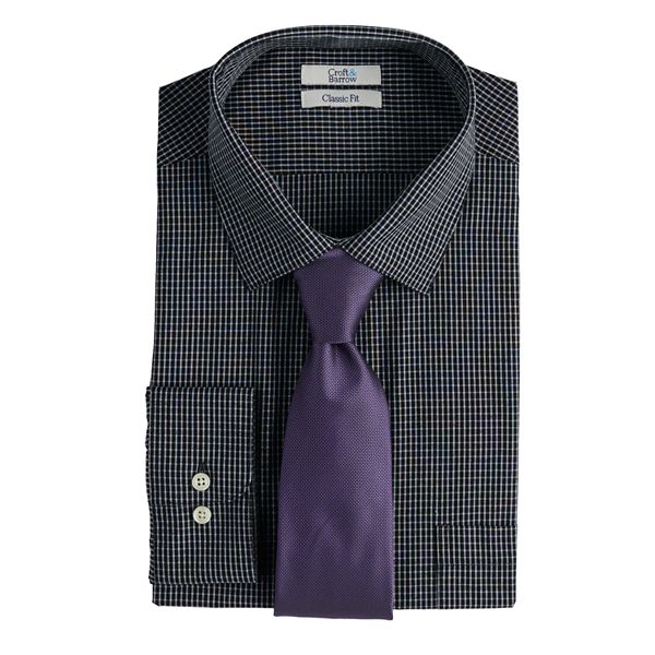 Mens M L Purple Fitted Dress Shirt with Tie in Gift Box Croft and Barrow 