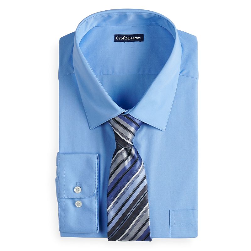 Men's Croft & Barrow® Regular-Fit Stretch Collar Dress Shirt and Patterned Tie Boxed Set