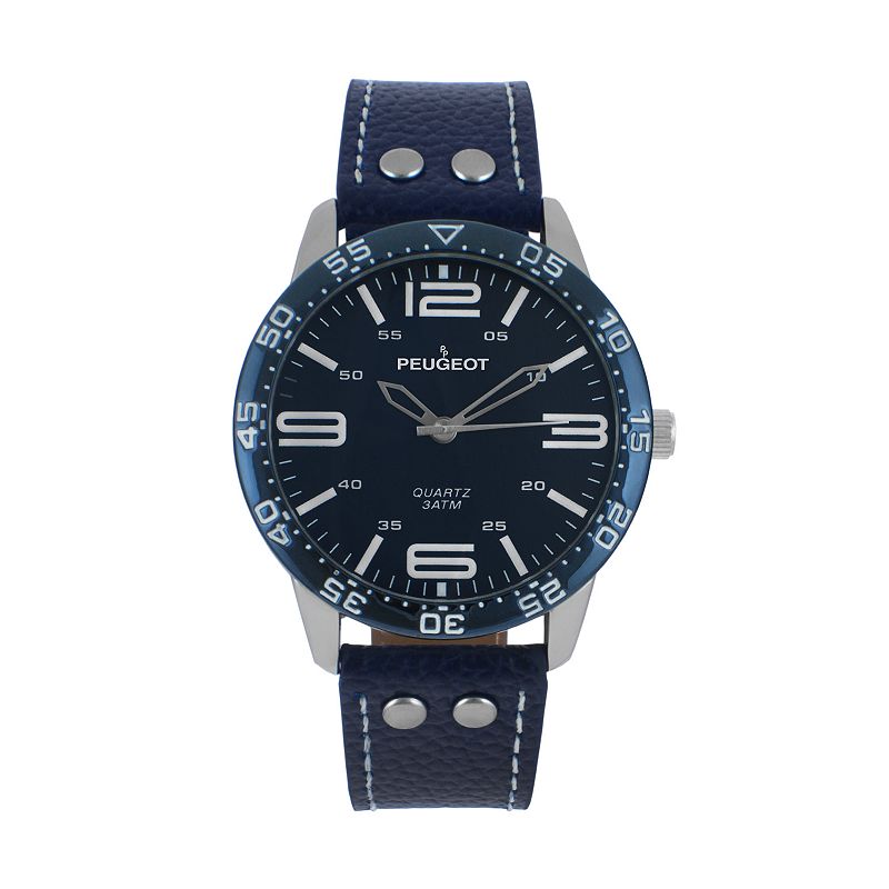 Peugeot Mens Sport Leather Watch, Blue