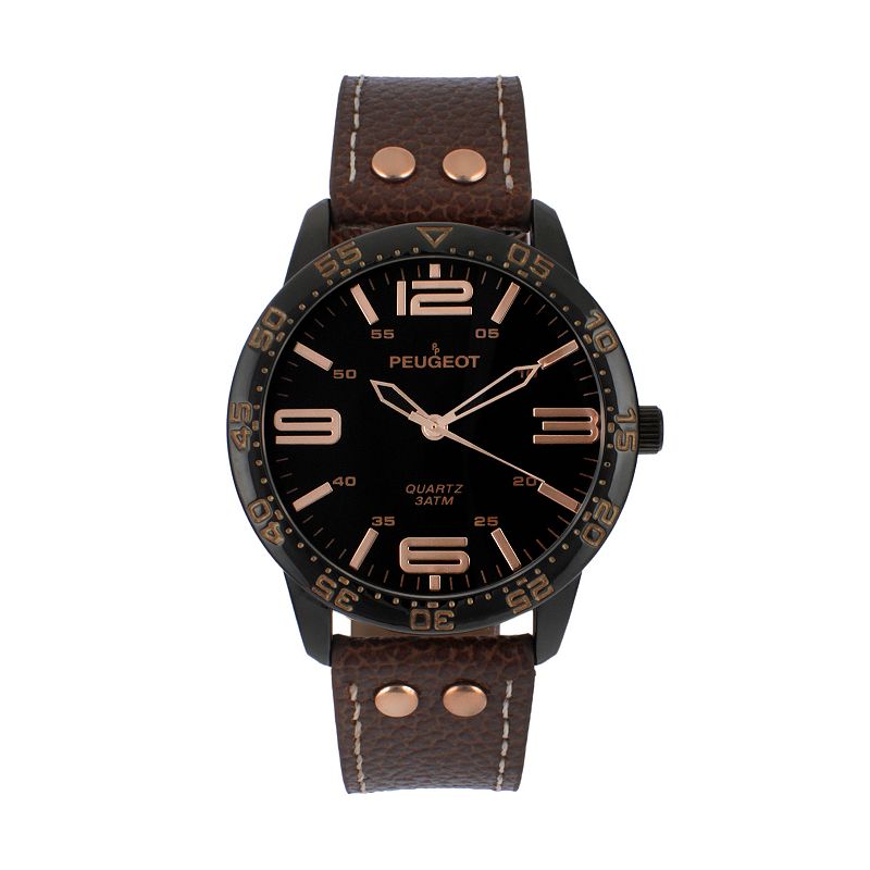 Peugeot Mens Sport Leather Watch, Brown