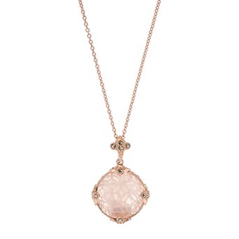 Lavish by TJM 18k Rose Gold Over Silver Rose Quartz & Marcasite Circle Pendant