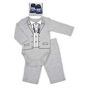 Baby Boy Vitamins Baby Tuxedo Bodysuit, Pants & Socks Set