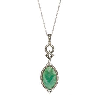 Lavish by TJM Sterling Silver Aventurine & Marcasite Marquise Pendant