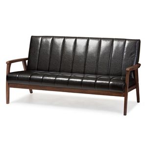 Baxton Studio Nikko Mid-Century Modern Scandinavian Faux-Leather Sofa