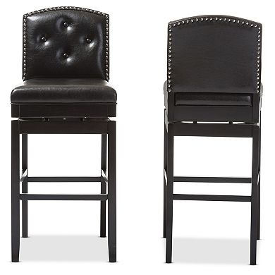 Baxton Studio Ginaro Faux-Leather Swivel Bar Stool 2-piece Set