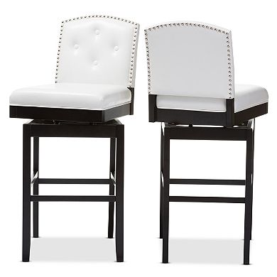 Baxton Studio Ginaro Faux-Leather Swivel Bar Stool 2-piece Set