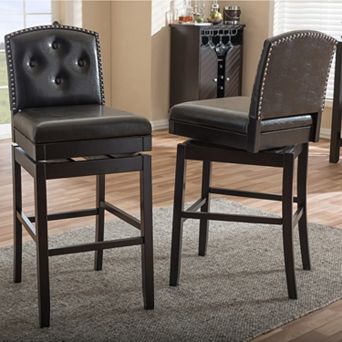 Baxton Studio Ginaro Faux-Leather Swivel Bar Stool 2 pc Set