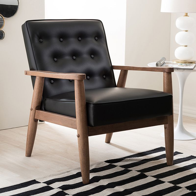 Baxton Studio Sorrento Mid-Century Modern Lounge Accent Chair, Black