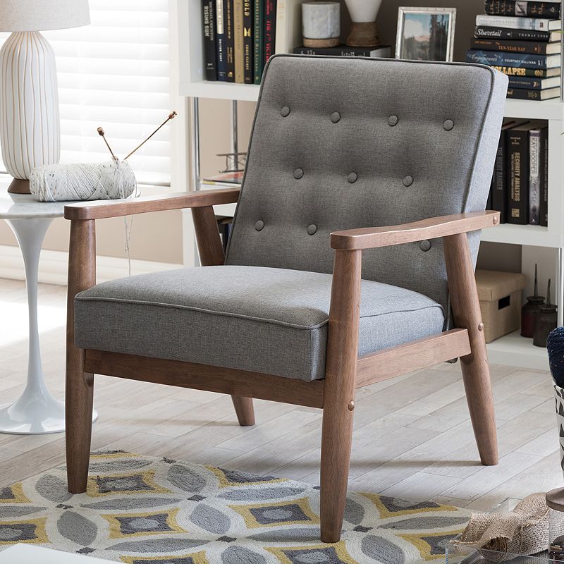 Baxton Studio Sorrento Mid-Century Modern Lounge Accent Chair, Grey