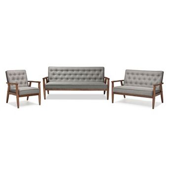 Baxton Studio Sorrento Mid-Century Modern Living Room 3 pc Set