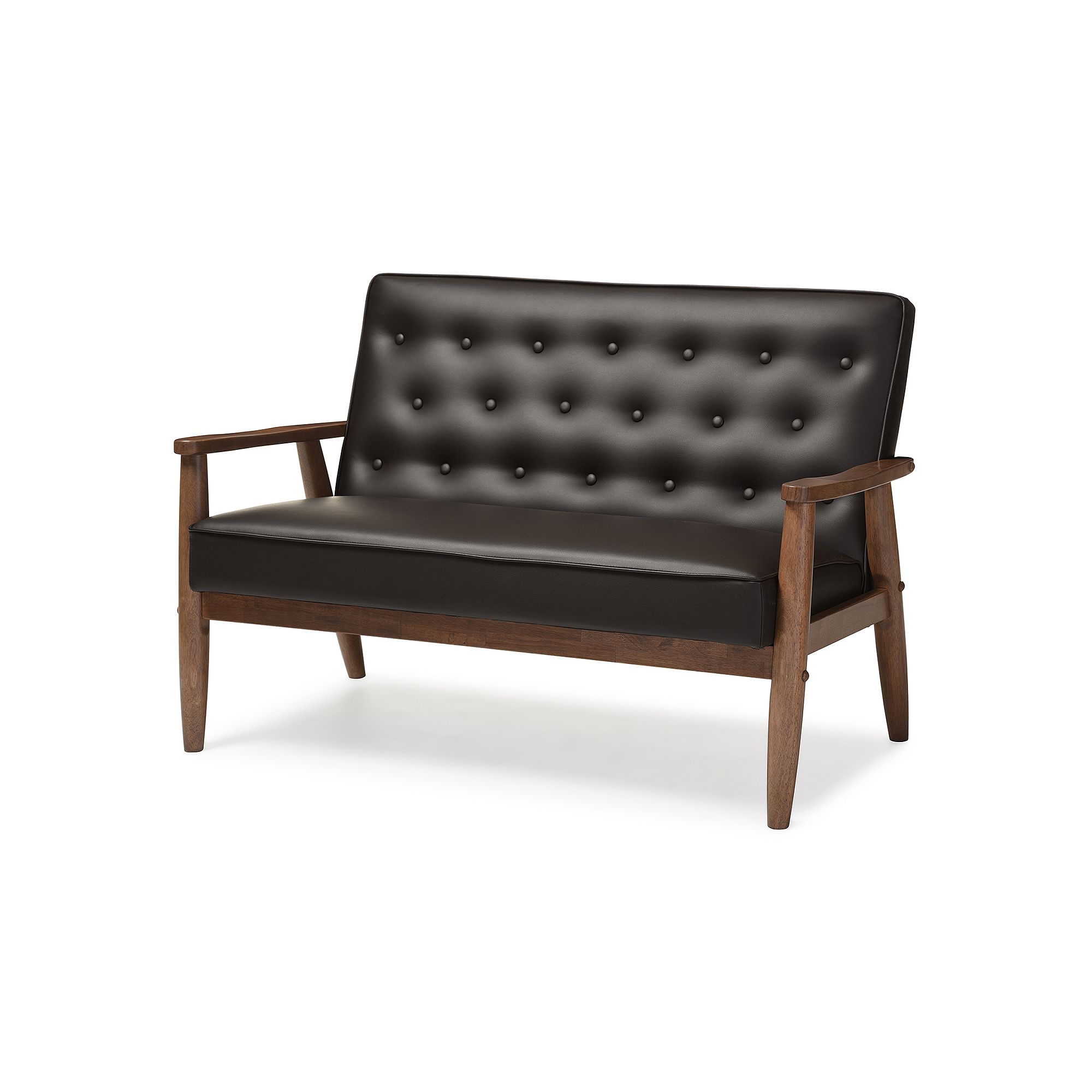 Baxton Studio Sorrento Mid-Century Modern Loveseat, Dark Brown