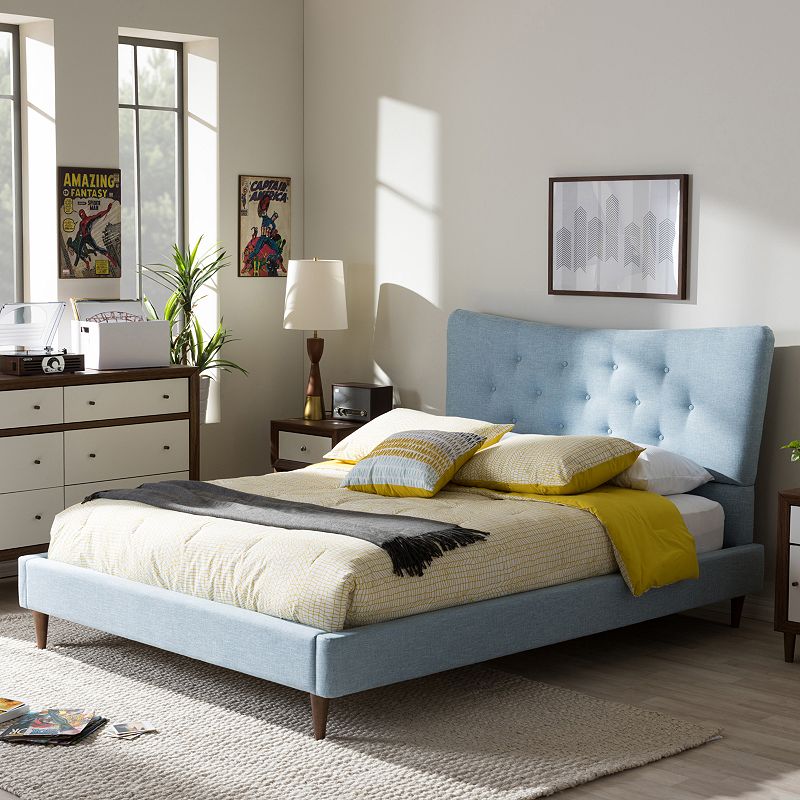Baxton Studio Hannah Mid-Century Modern Platform Bed, Light Blue, Full