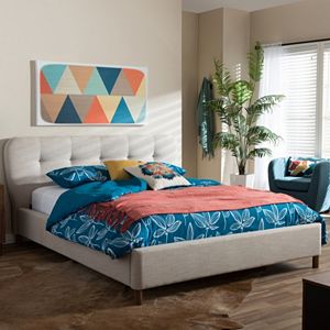 Baxton Studio Germaine Mid-Century Modern Mixed Linen Platform Bed