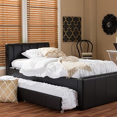 Baxton Studio Cosmo Faux-Leather Twin Bed & Trundle