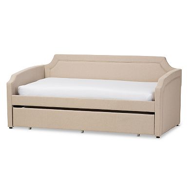 Baxton Studio Parkson Curved Linen Twin Daybed & Trundle
