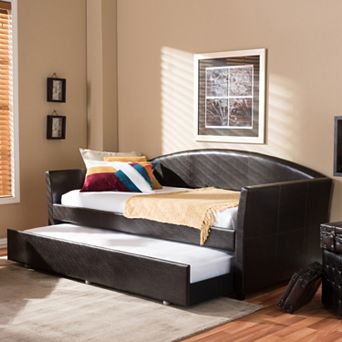 Baxton Studio London Faux-Leather Arched Twin Daybed & Trundle
