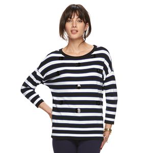 Women's ELLE™ Striped Paillette Crewneck Sweater