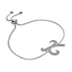 Silver Plated Crystal Initial Adjustable Bracelet