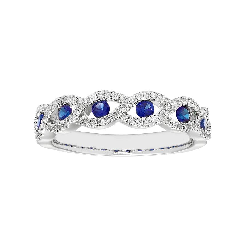 14k White Gold 1/4 Carat T.W. Diamond & Sapphire Braided Ring, Womens, Siz