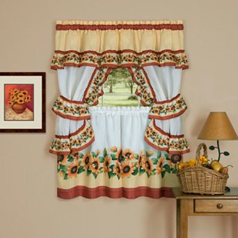 Achim 3 pc Black Eyed Susan Cottage Window Curtain Set
