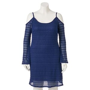 Juniors' Plus Size Wrapper Crochet Off The Shoulder Dress