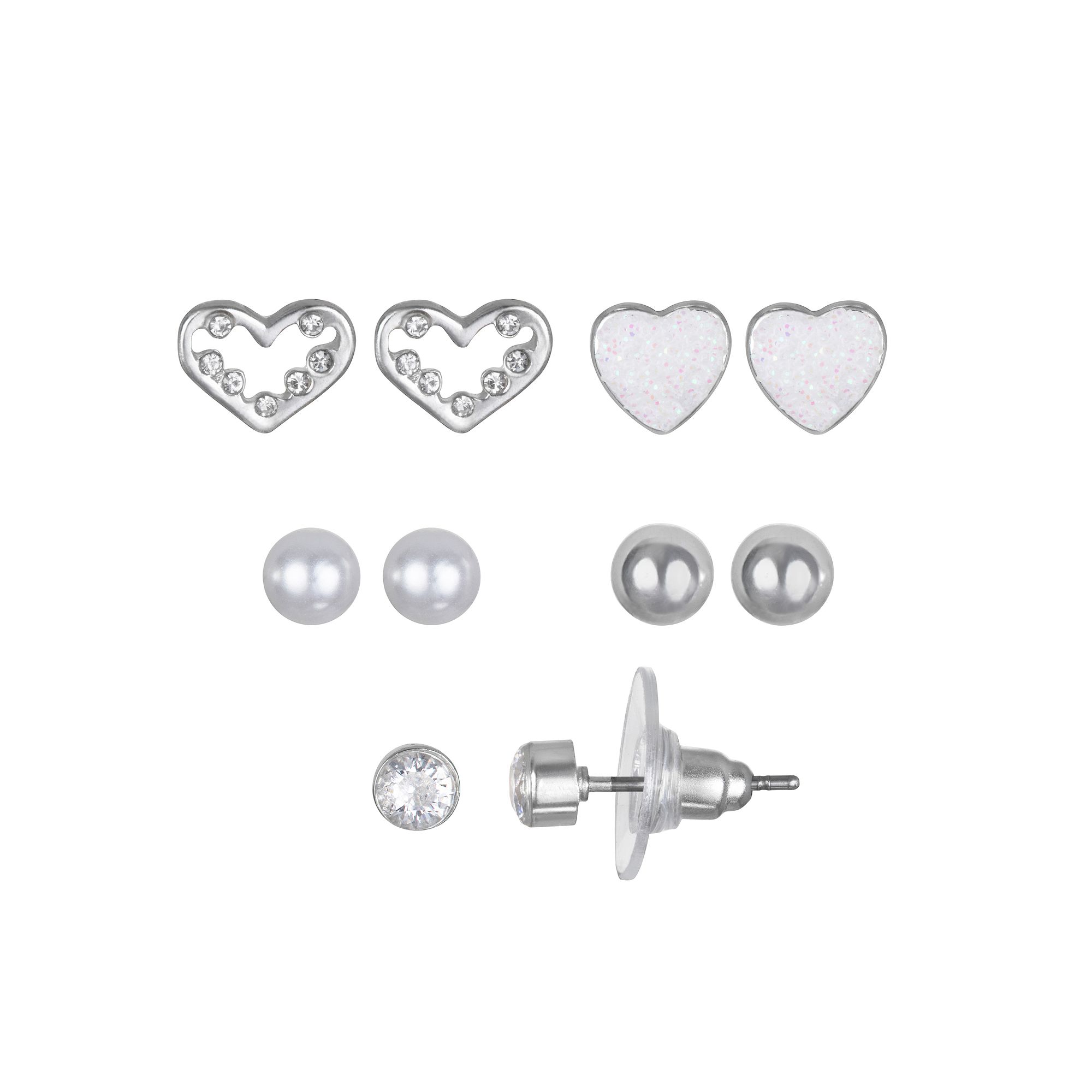 LC Lauren Conrad Heart & Ball Stud Earring Set, Womens, White
