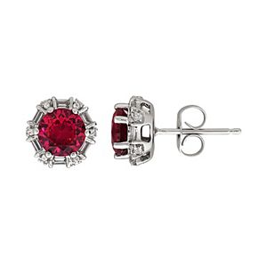 Sterling Silver Lab-Created Ruby & White Sapphire Stud Earrings