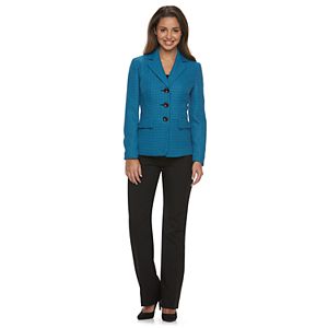 Women's Le Suit Tweed Suit Jacket & Solid Straight-Leg Pants Set