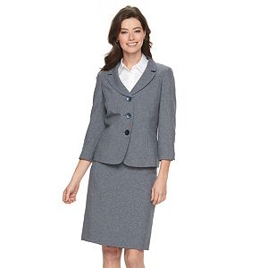 Women's Le Suit Solid Gray Suit Jacket & Pencil Skirt Set