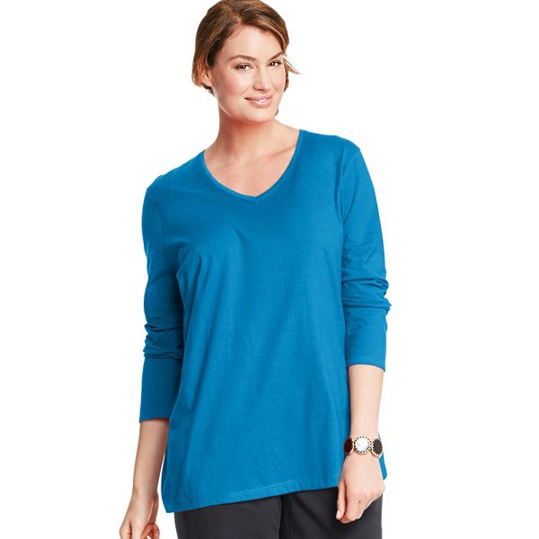 Plus Size Just My Size Long Sleeve V-Neck Tee