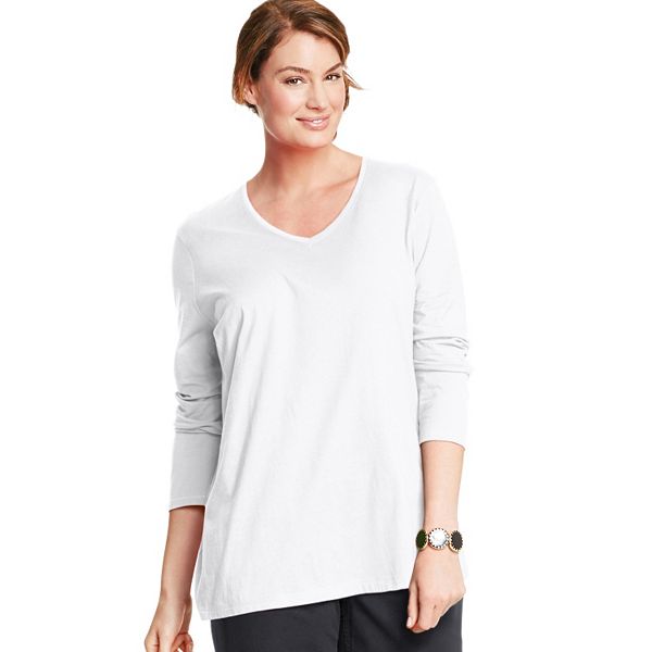 Plus Size Just My Size Long Sleeve V-Neck Tee