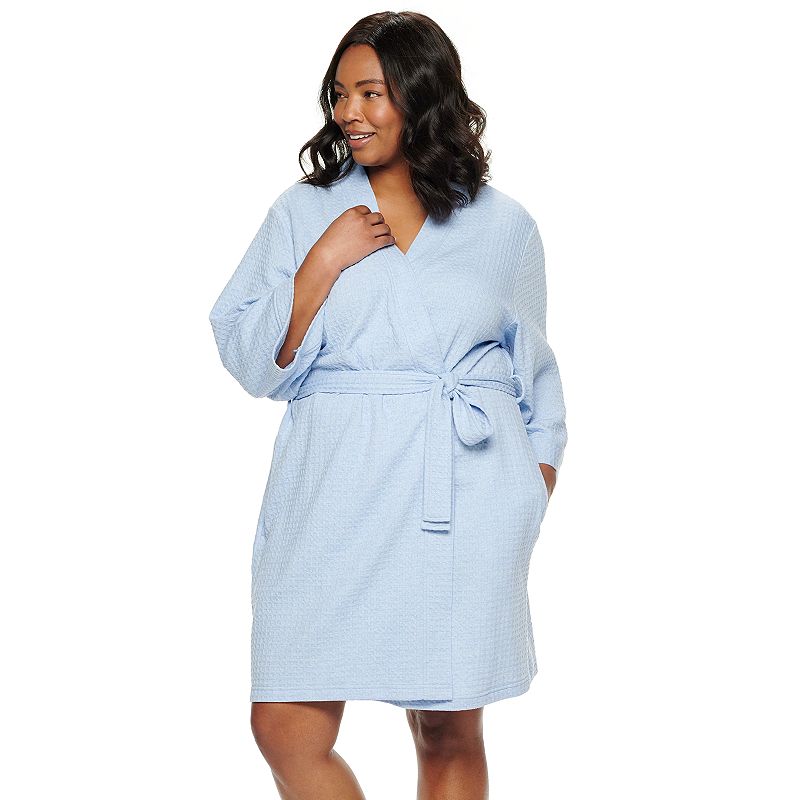Plus Size Croft & Barrow Waffle-Knit Kimono Robe, Womens, Size: 1XL, Blue