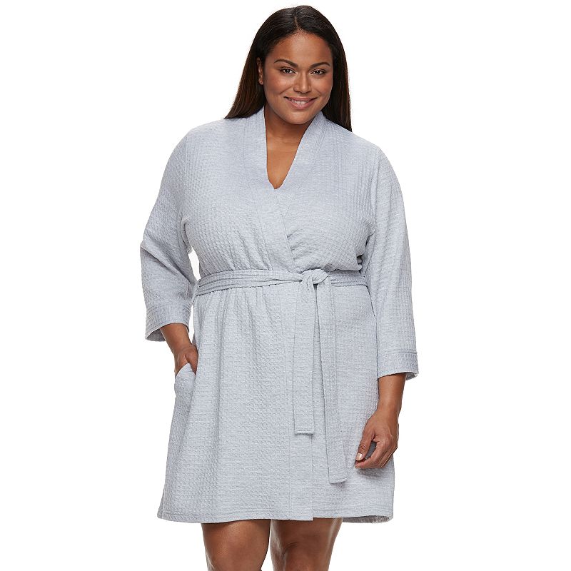 Plus Size Croft & Barrow Waffle-Knit Kimono Robe, Womens, Size: 1XL, Grey