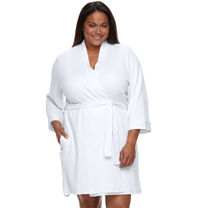 Plus Size Croft & Barrow Waffle-Knit Kimono Robe, Womens, Size: 2XL, White