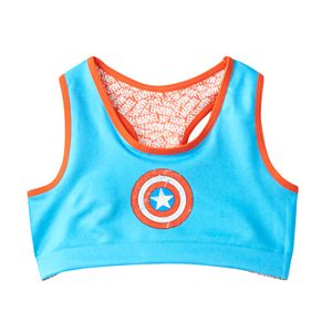 Girls 6-16 Marvel Captain America Reversible Raceback Logo Bra