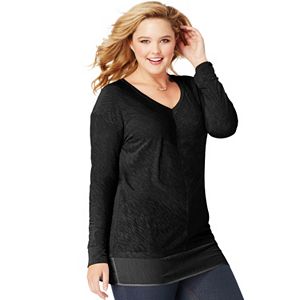 Plus Size Just My Size  Blocked Woven Trim Tunic