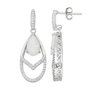 Sterling Silver Simulated Opal & Cubic Zirconia Teardrop Earrings