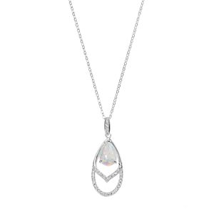 Sterling Silver Simulated Opal & Cubic Zirconia Teardrop Pendant